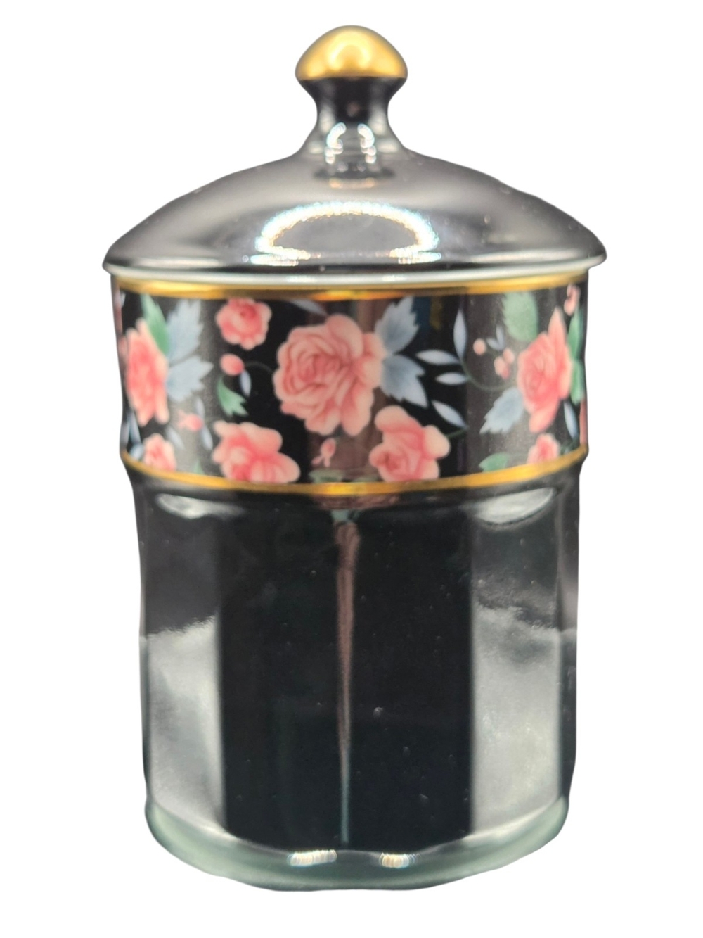 Vintage Gear Victoria's Garden Arita Black Ceramic Canister Floral Jar **